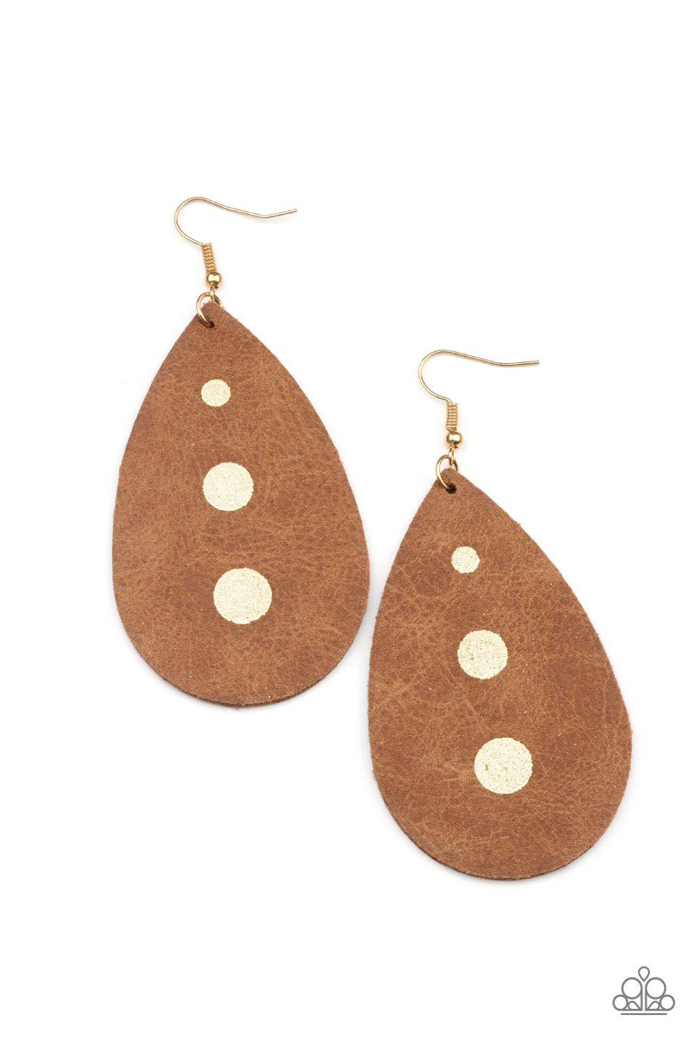 Paparazzi Rustic Torrent - Gold - Leather Earrings