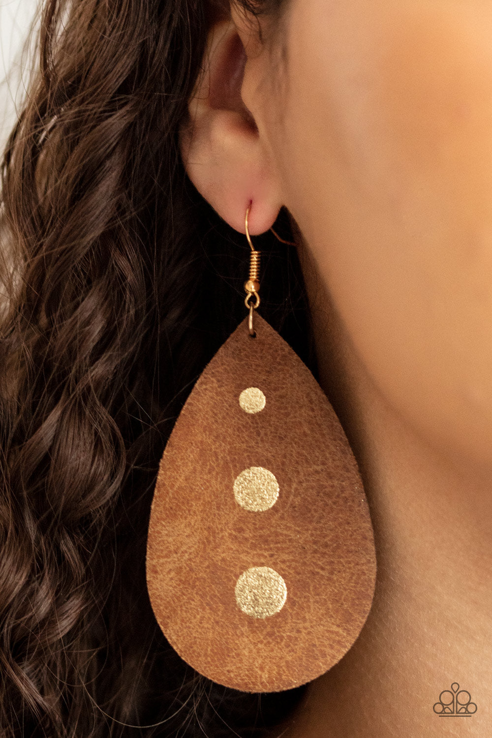 Paparazzi Rustic Torrent - Gold - Leather Earrings