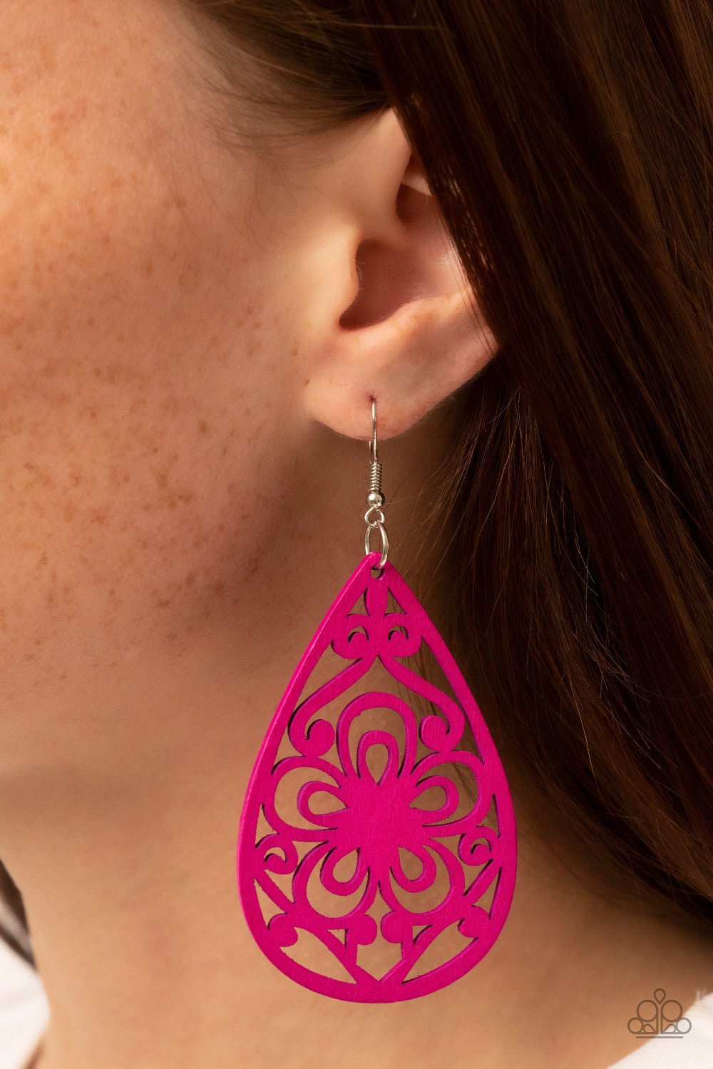 Paparazzi Marine Eden - Pink Wood Earring  P5SE-PKXX-110XX