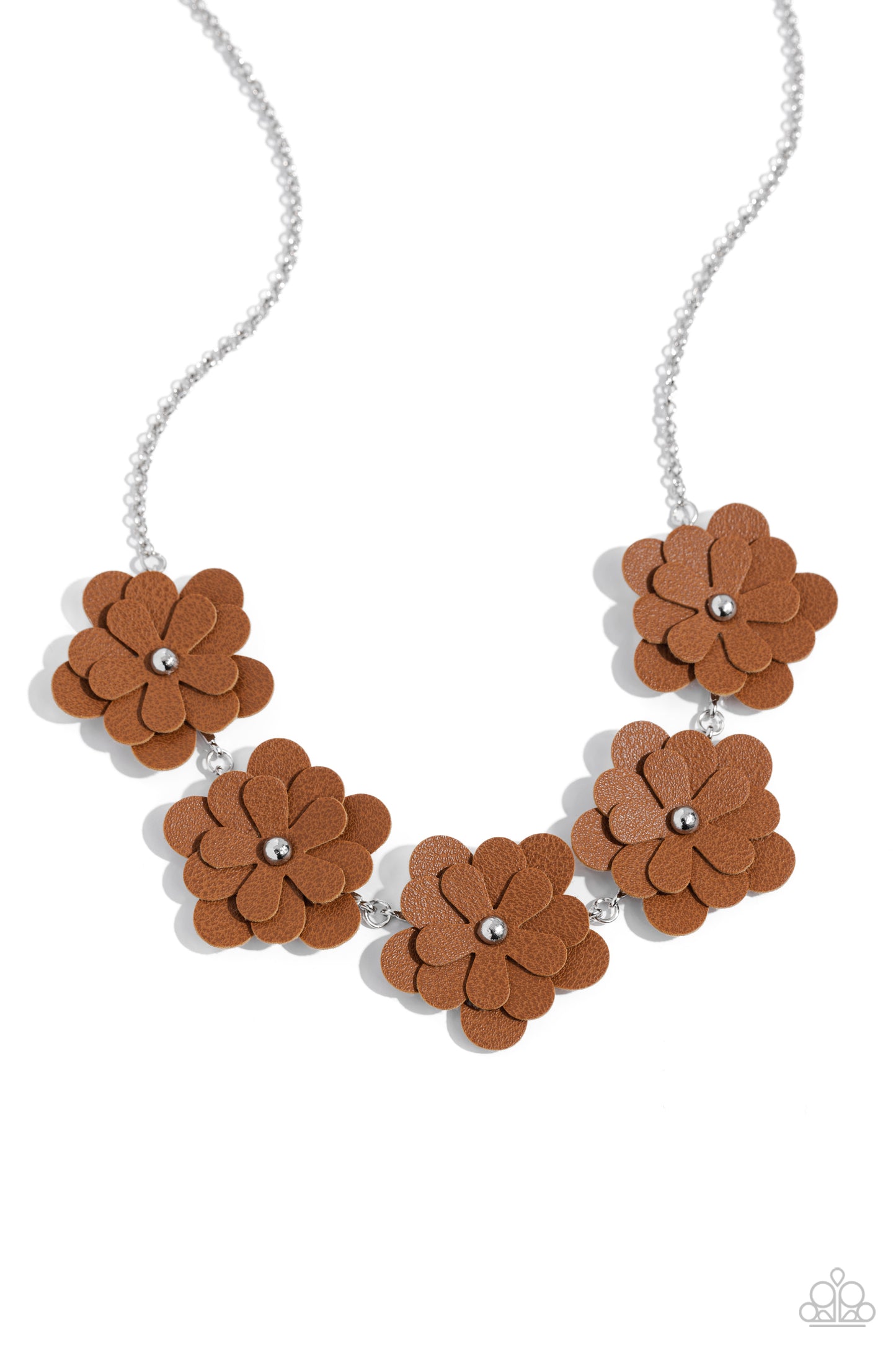 Paparazzi Balance of FLOWER - Brown Leather Necklace  P2WH-BNXX-245XX