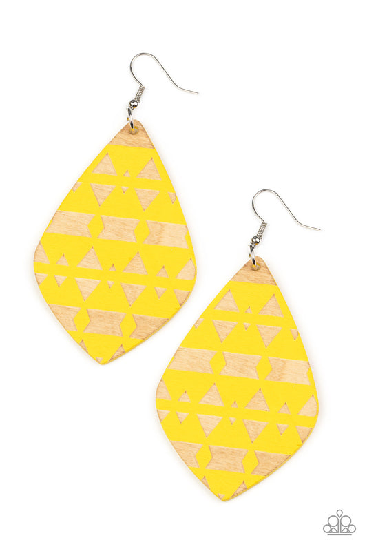 Paparazzi Zimbabwe Zoo - Yellow Wood Earring  P5SE-YWXX-143XX