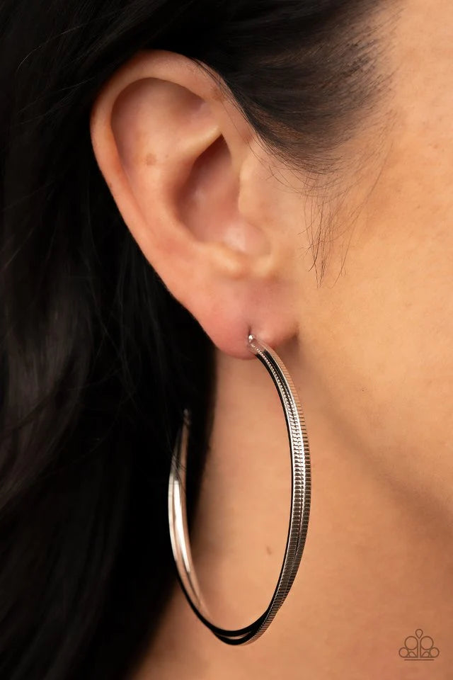 Paparazzi Monochromatic Curves - Silver Hoop Earring