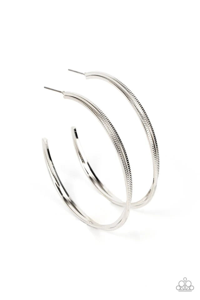 Paparazzi Monochromatic Curves - Silver Hoop Earring