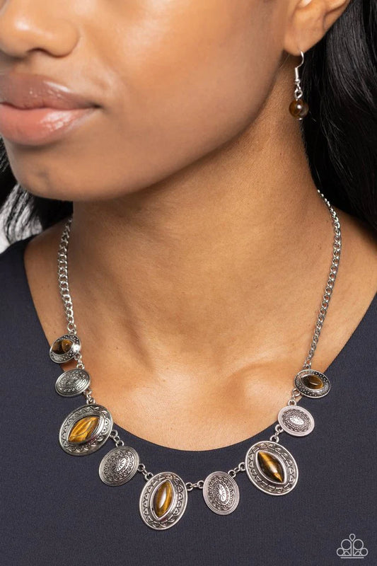 PaparazziTextured Trailblazer - Brown Necklace