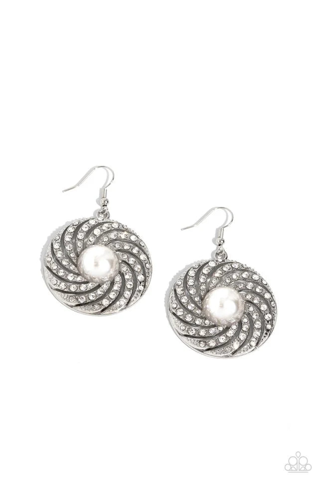 Paparazzi Vintage Vortex - White Earring