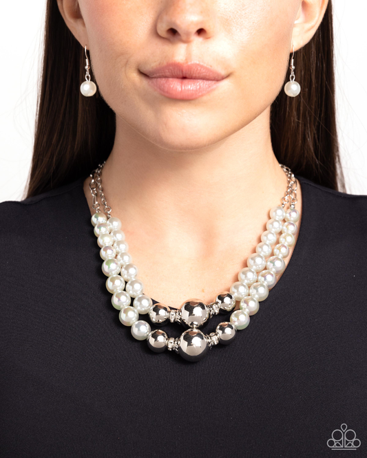 Paparazzi Ballroom Balance - Silver Pearl Necklace P2ST-SVXX-220XX