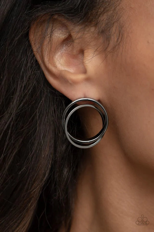 Paparazzi Always in the Loop-Black Post Earring