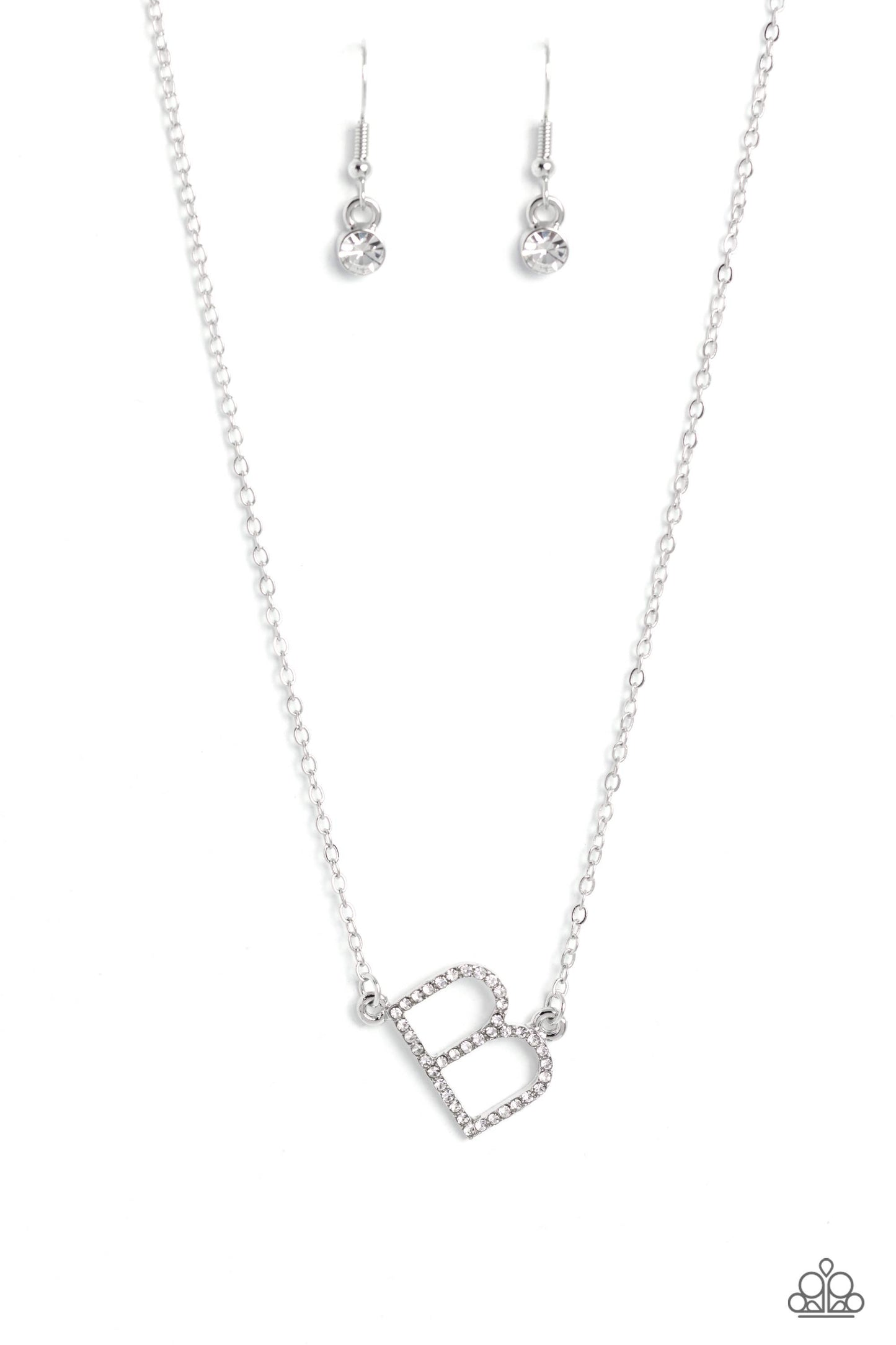 Paparazzi INITIALLY Yours - B - White Necklace P2DA-WTXX-264XX