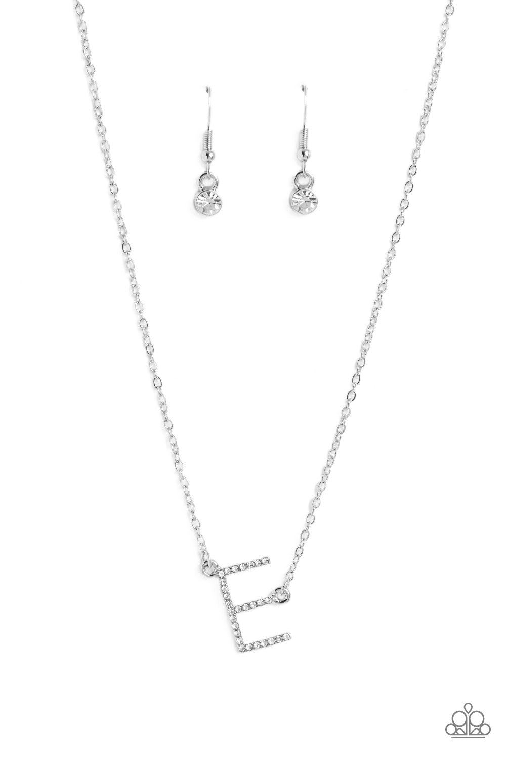 Paparazzi INITIALLY Yours - E - White Necklace  P2DA-WTXX-261XX