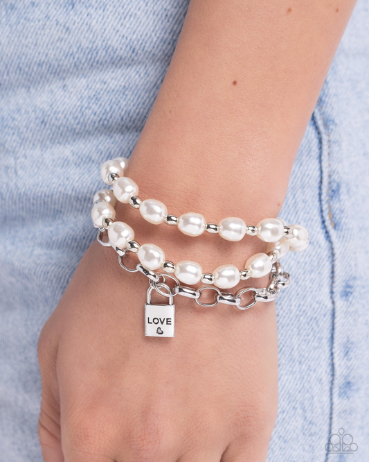 Paparazzi LOVE-Locked Legacy-White Bracelet