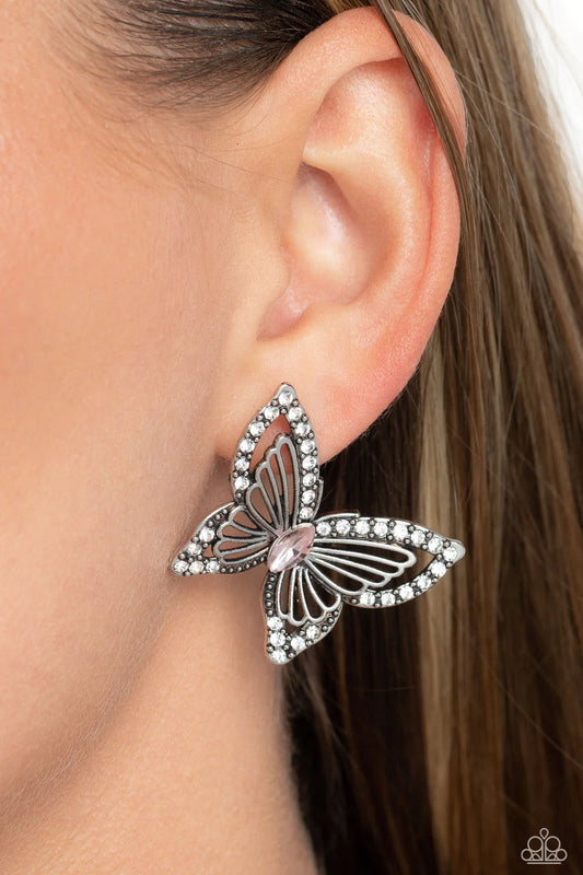 Paparazzi Earring ~ Wispy Wings - Pink