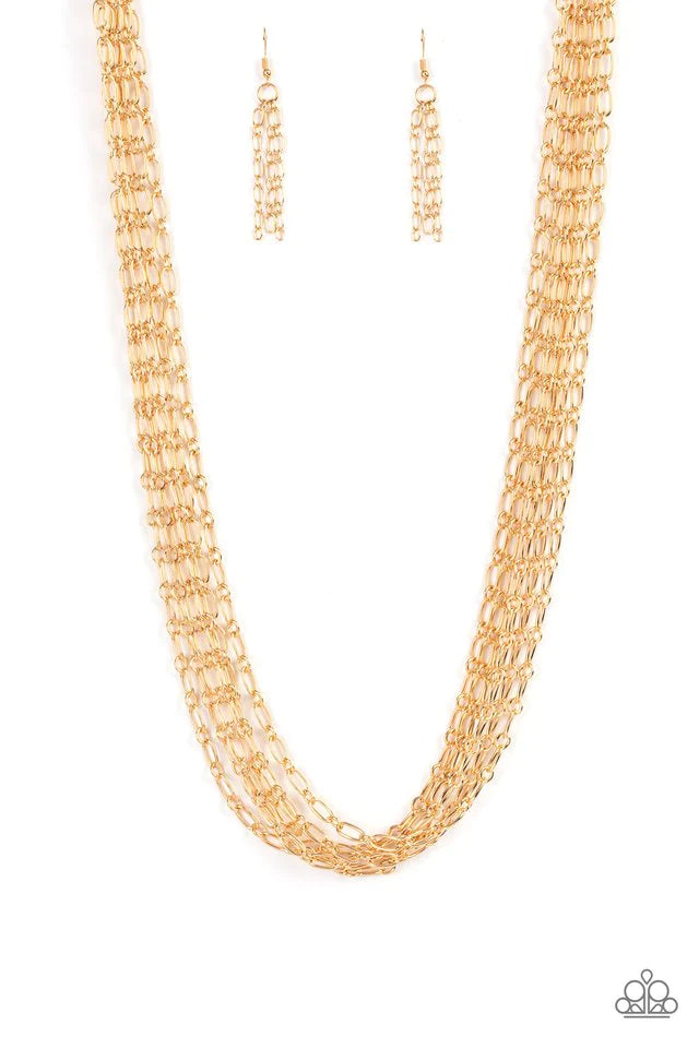 Paparazzi Necklace ~ Dynamite Dynamo - Gold