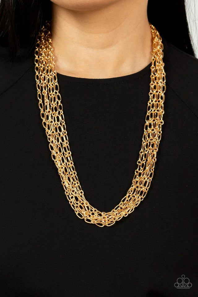 Paparazzi Necklace ~ Dynamite Dynamo - Gold