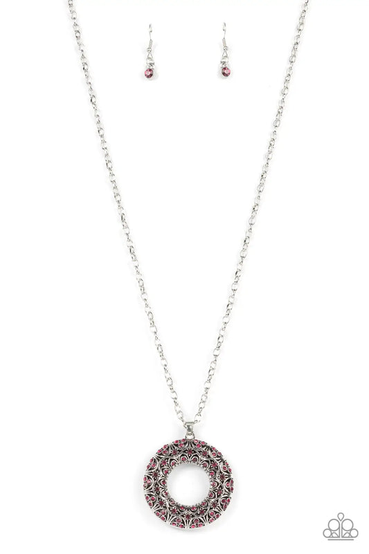 Wintry Wreath - Pink Rhinestone Silver Necklace - Paparazzi