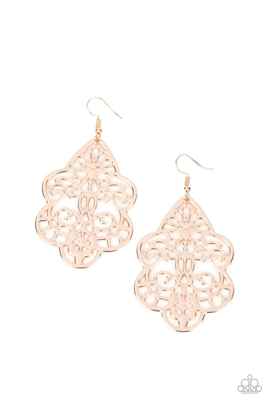 Festive Foliage - Rose Gold Filigree Earrings - Paparazzi