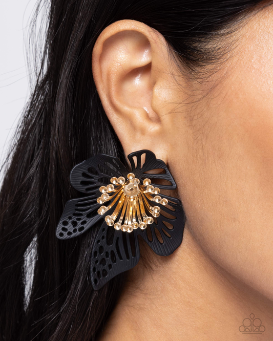 Paparazzi Wonderland Wallflower - Black Post Earring P5PO-BKXX-270XX