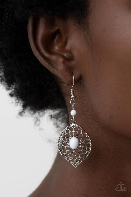 Paparazzi Earring ~ Perky Perennial - White