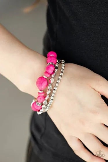 Rural Restoration - Pink - Stone - Stretch Bracelet - Paparazzi Accessories