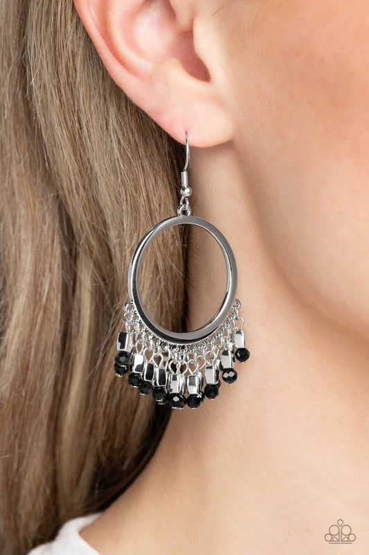 Paparazzi Earring ~ Fringe Fanfare - Black