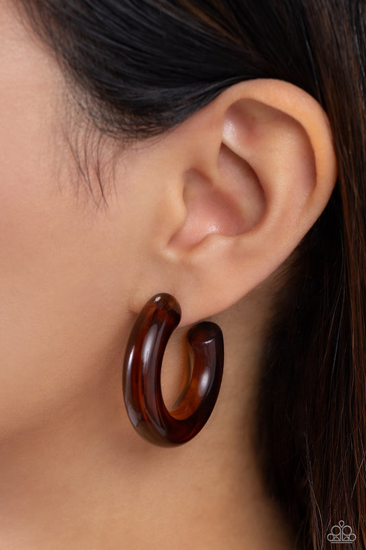 Paparazzi Glassy GAZE - Brown Post Earring  P5HO-BNXX-017XX