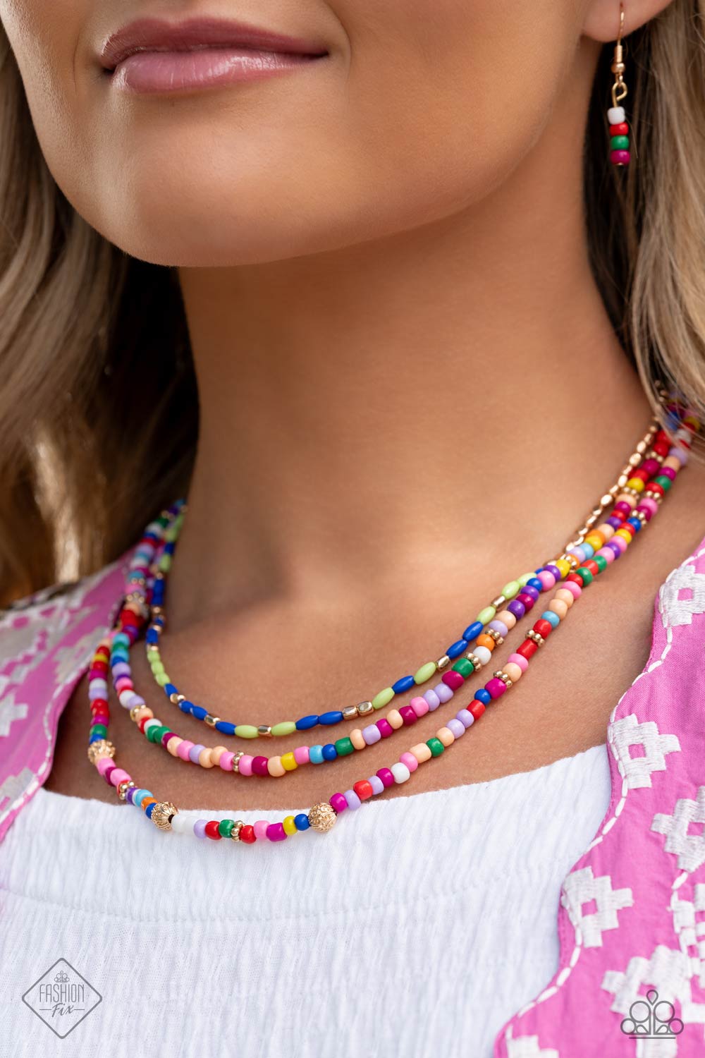 Multicolored Mashup - Gold Necklace Item #P2ST-GDXX-165SU