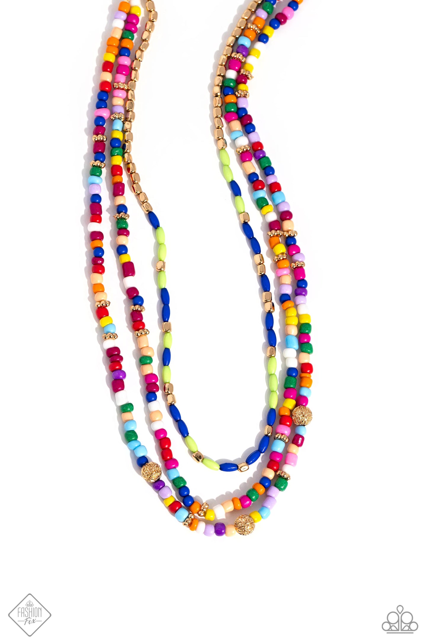 Multicolored Mashup - Gold Necklace Item #P2ST-GDXX-165SU