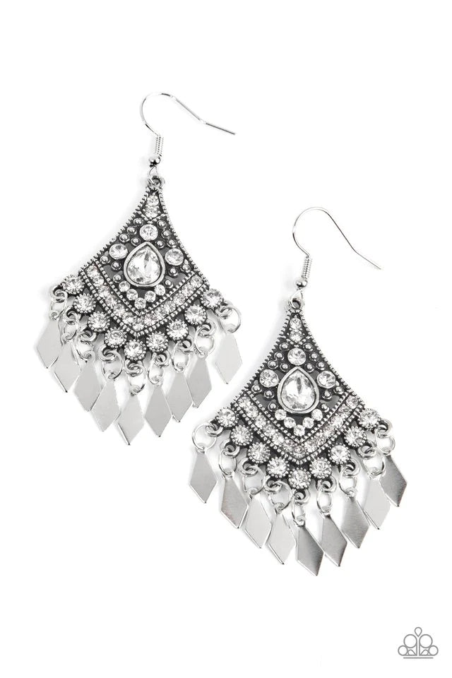 Paparazzi Indie Iridescence - White Earring