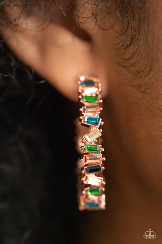 Paparazzi’s Effortless Emeralds - Copper Hoops Earring  P5HO-CPSH-182SN