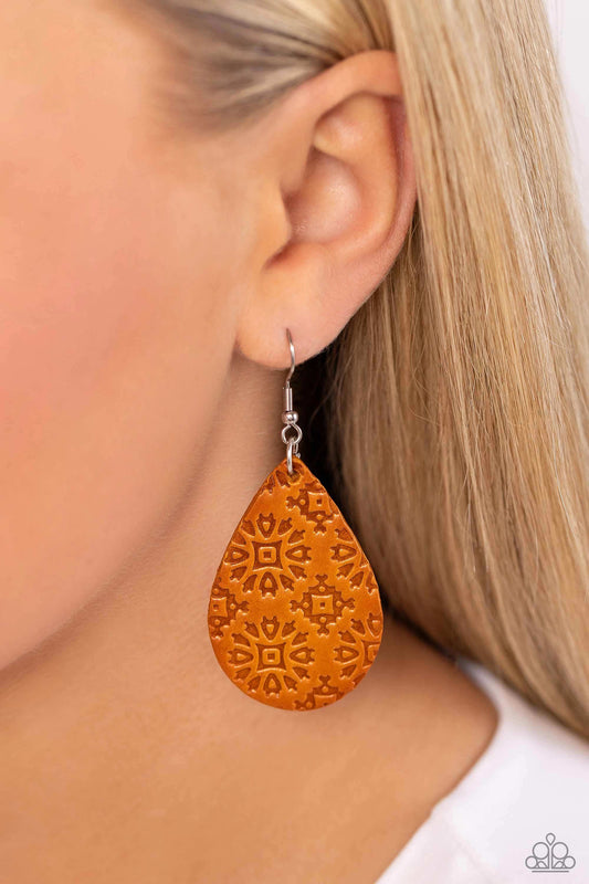 Paparazzi Stylishly Subtropical - Orange Leather Earring P5SE-OGXX-163XX