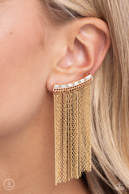 Paparazzi Feuding Fringe - Gold Post Earring   P5PO-CRGD-256XX