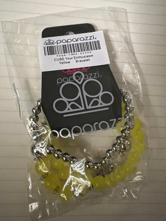 Paparazzi CUBE Your Enthusiasm-Yellow Bracelet