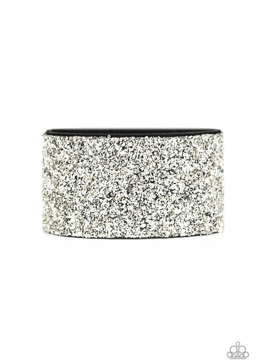 Paparazzi The Halftime Show - Silver - Rhinestones / Leather - Bracelet - Life of the Party Exclusive - January 2020