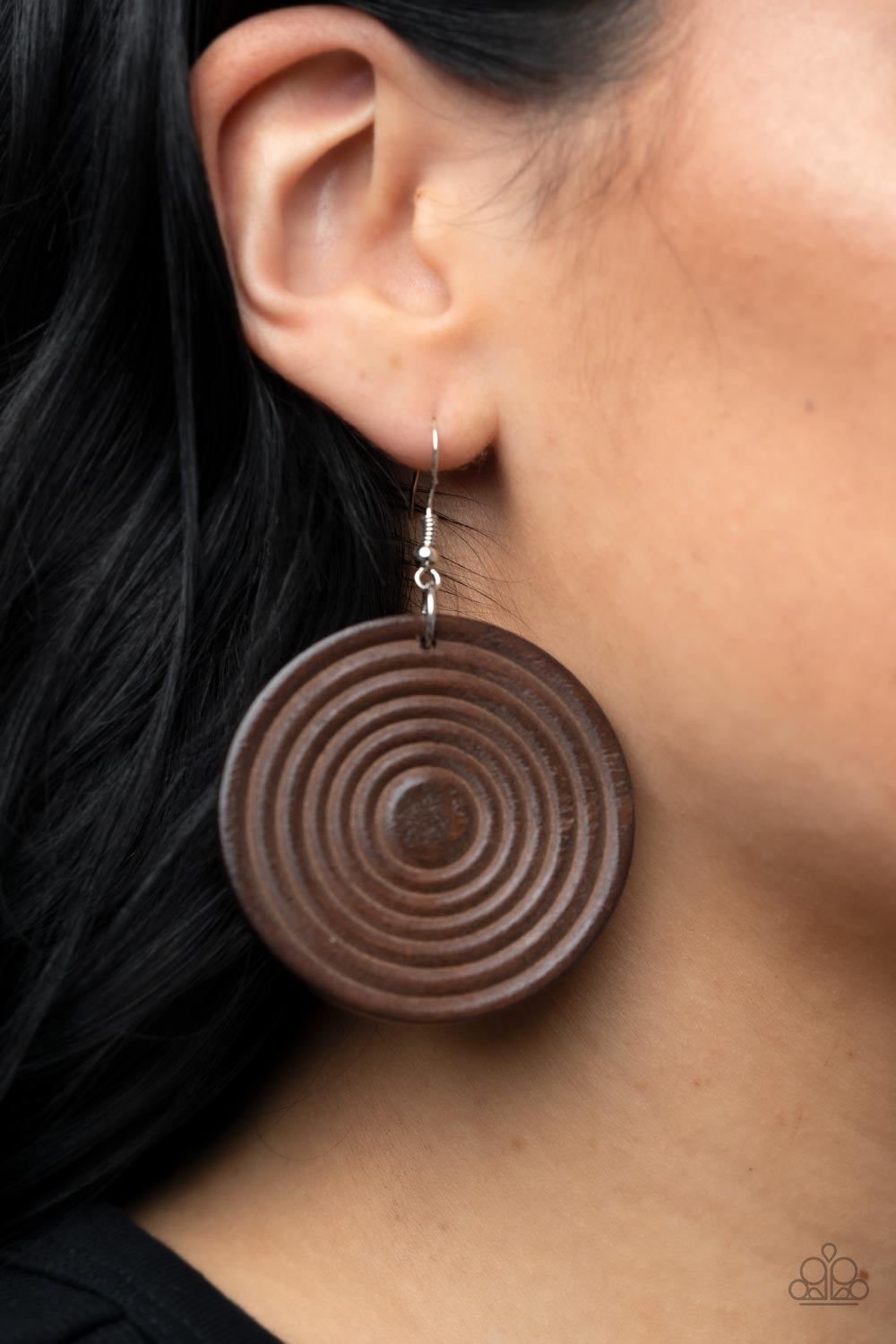 Paparazzi Caribbean Cymbal - Brown  Wood Earring P5SE-BNXX-178XX