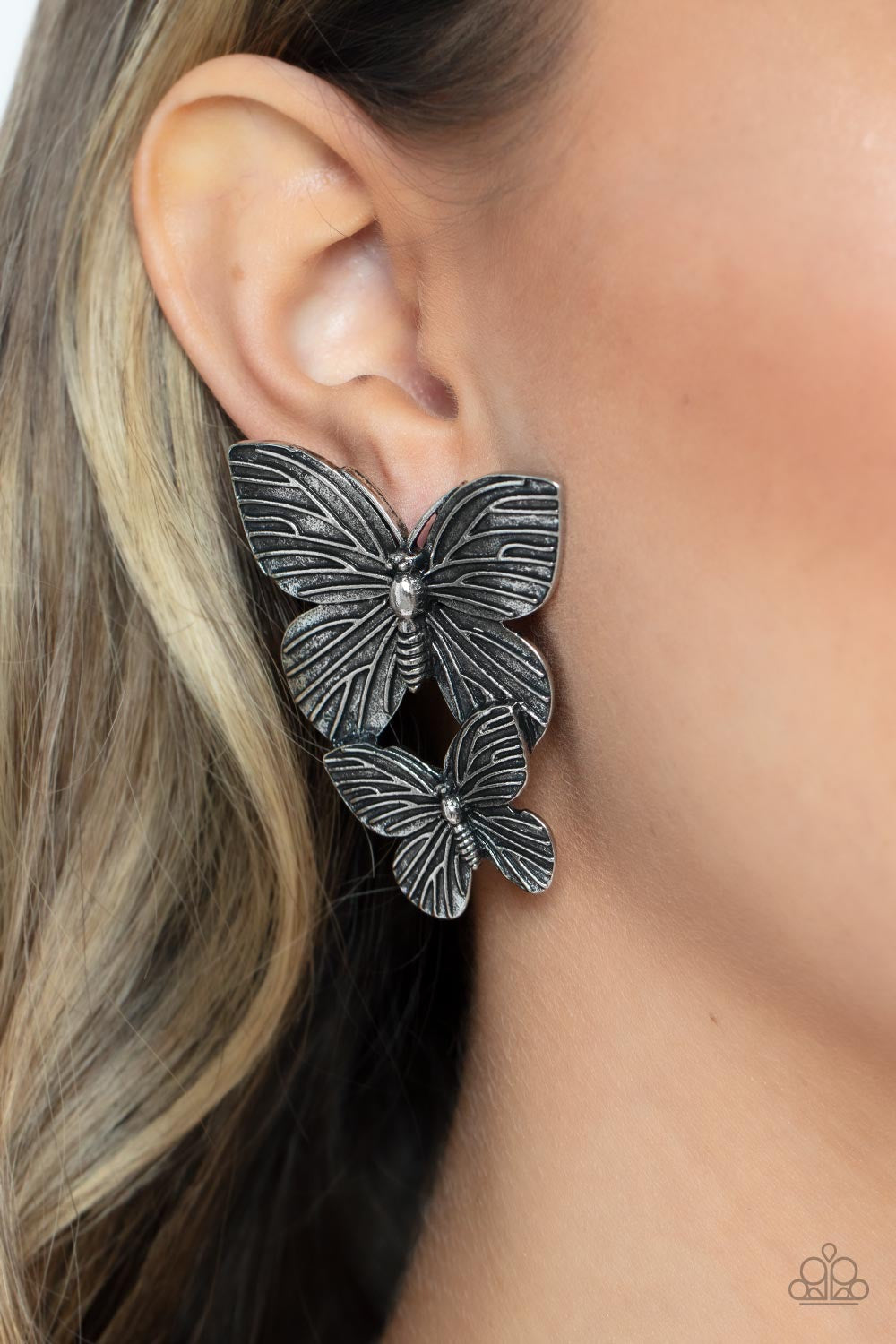 Paparazzi Blushing Butterflies - Silver Post Earring  P5PO-SVXX-223XX