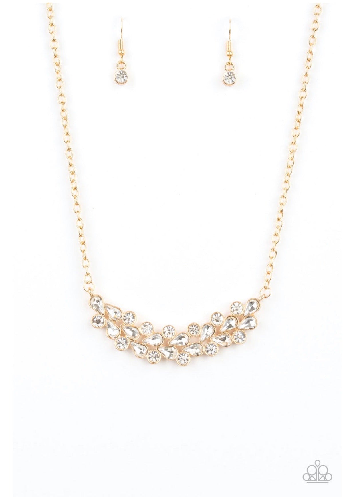 Paparazzi Special Treatment - Gold - White Rhinestones - Necklace & Earrings