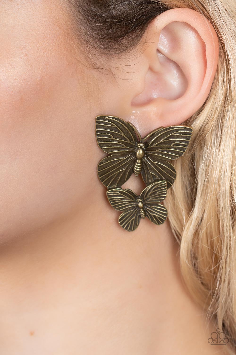 Paparazzi Blushing Butterflies - Brass Earring P5PO-BRXX-060XX