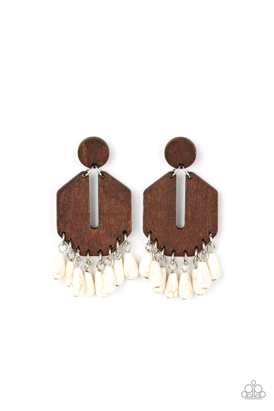 Paparazzi Western Retreat - White  Post Wood Earring P5PO-WTXX-339XX