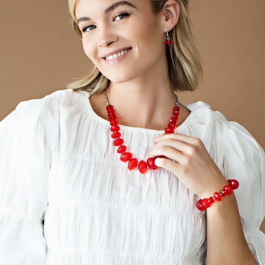 Paparazzi Happy-GLOW-Lucky - Red  Necklace SetP2ST-RDXX-116GY