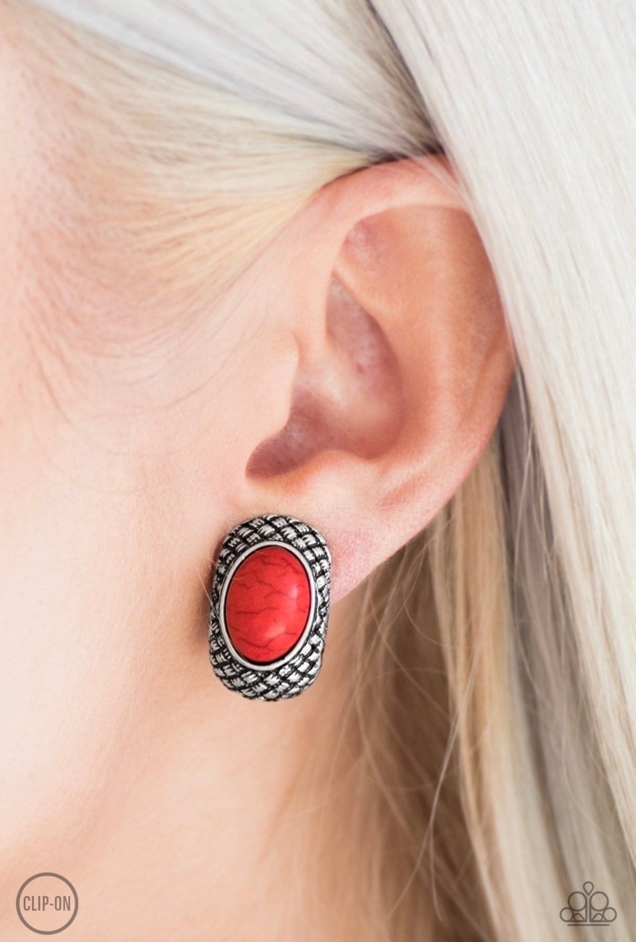 Paparazzi Bedrock Bombshell- Red clip on Earring