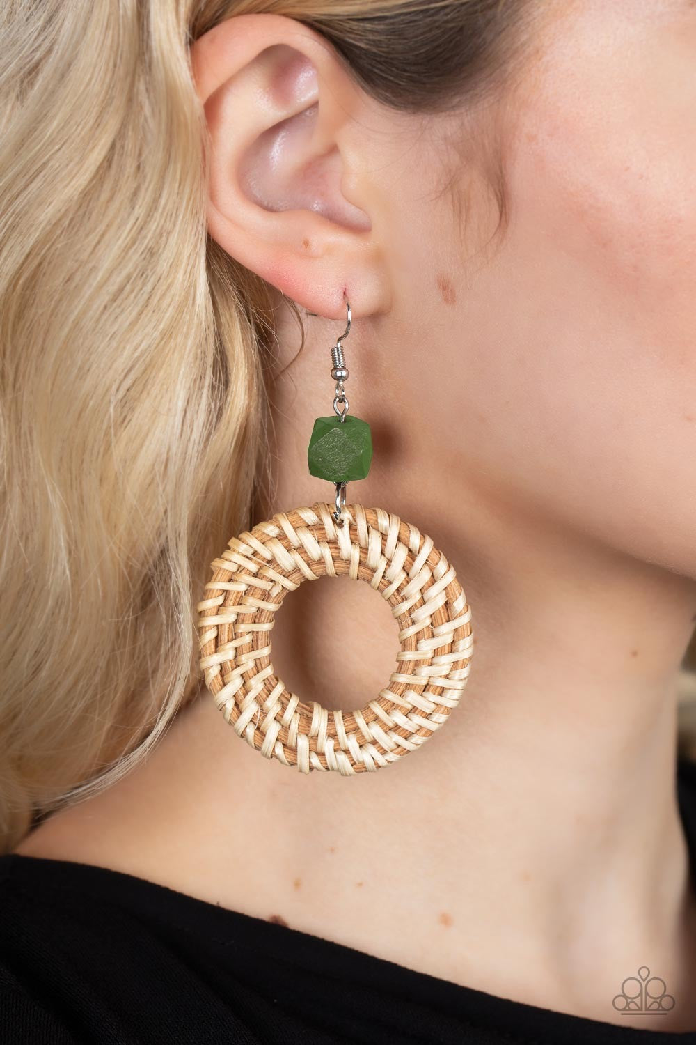 Paparazzi Wildly Wicker - Green  Earring P5SE-GRXX-132XX