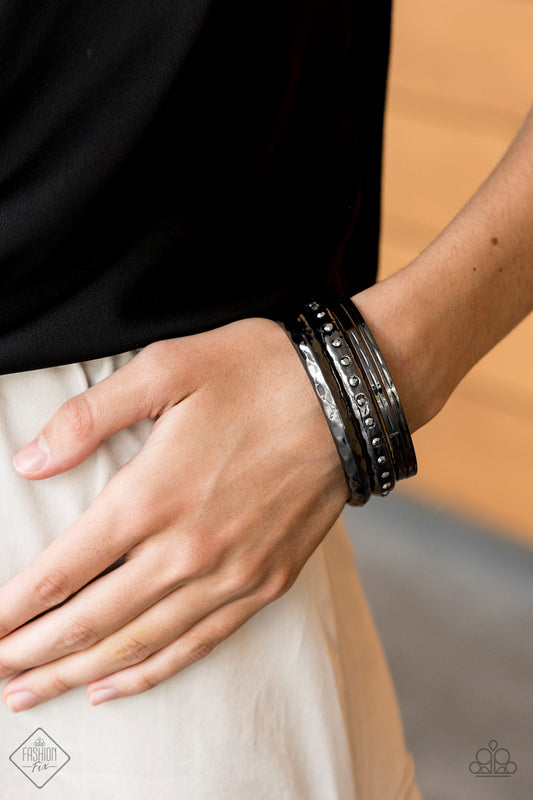 Revved Up Rhinestones- Black Bracelet