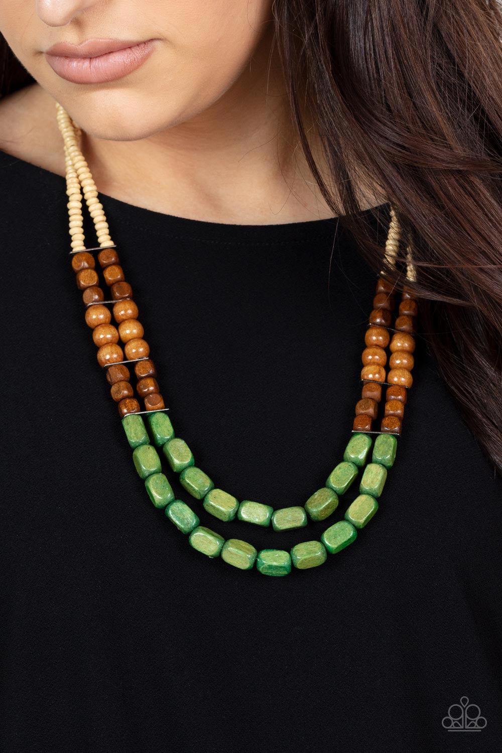 Paparazzi Bermuda Bellhop - Green  Wood Necklace P2SE-GRXX-231XX