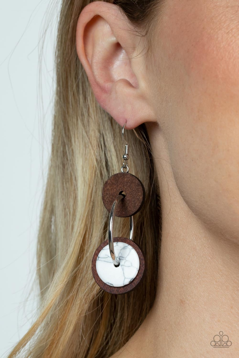 Paparazzi Artisanal Aesthetic - White Wood Earrings  P5SE-WTXX-182XX