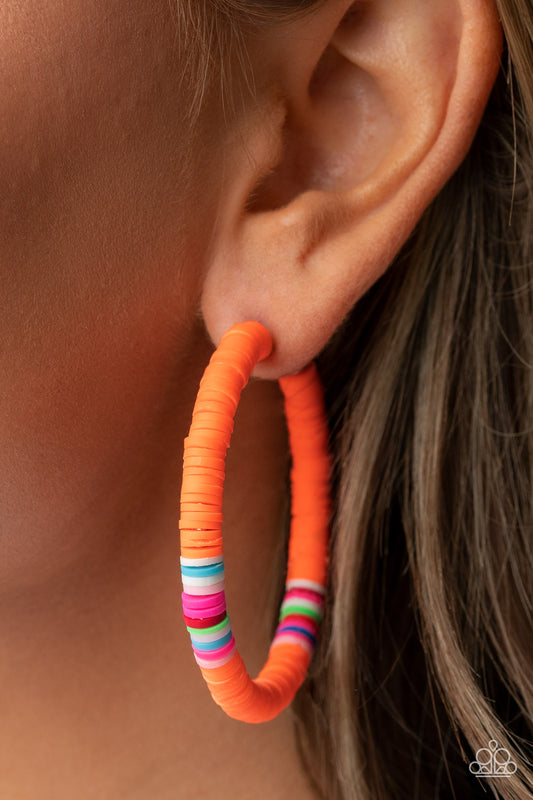 Paparazzi Colorfully Contagious - Orange Hoop Earring P5HO-OGXX-011XX