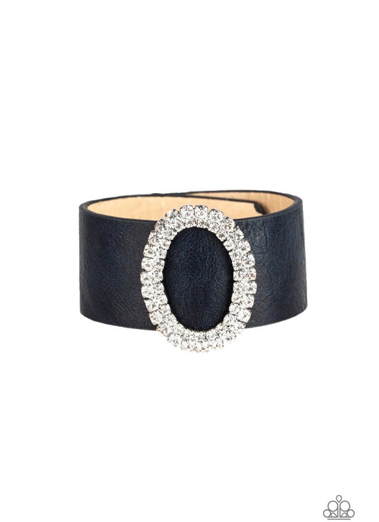 Paparazzi Center Stage Starlet - Blue Leather Band - White Rhinestones - Snap Bracelet