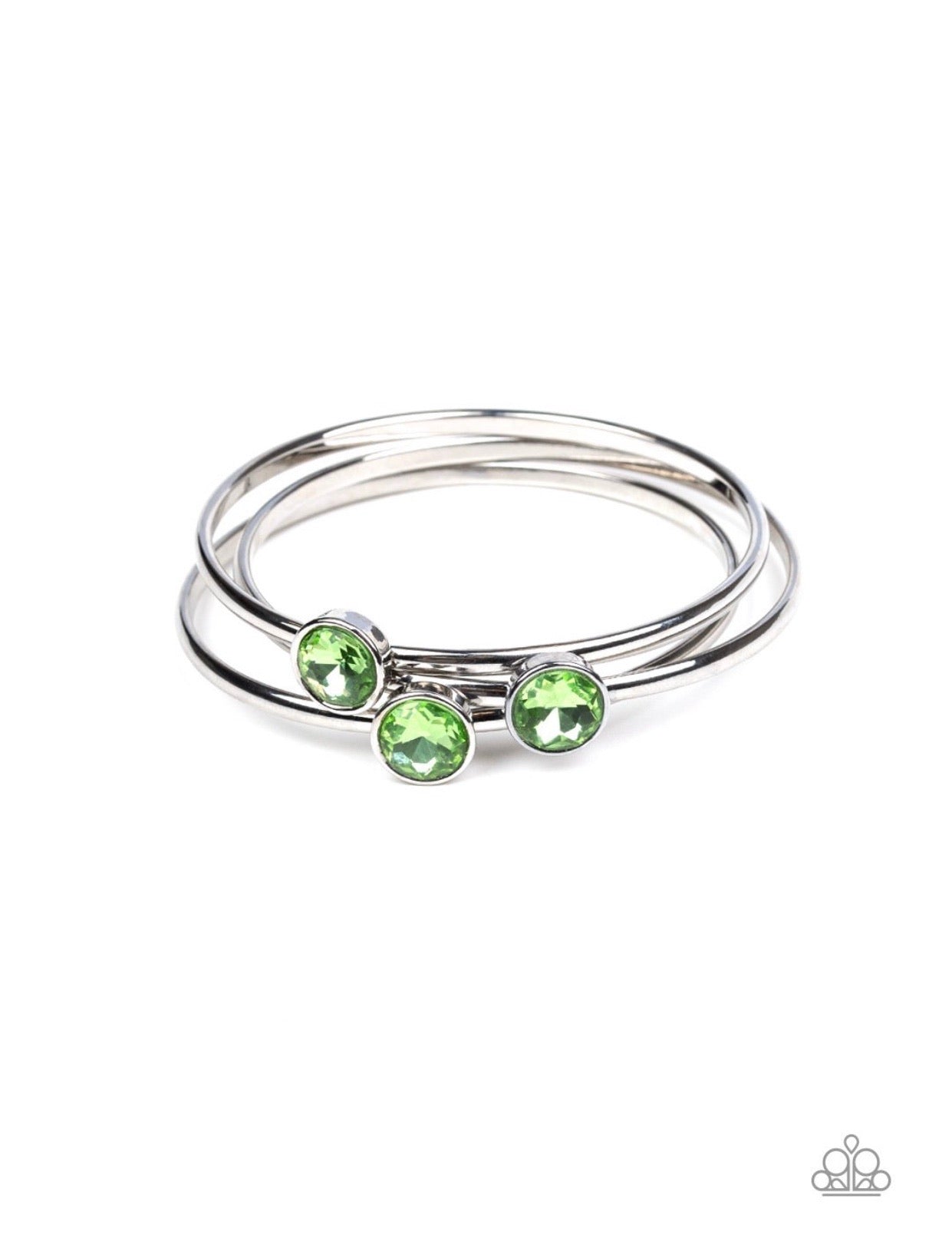 Paparazzi Be All You Can BEDAZZLE - Green Gems - Silver Bangle Bracelets