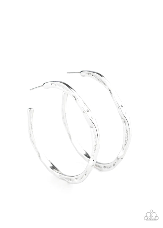 Paparazzi Asymmetrical Attitude-Silver Hoop Earring