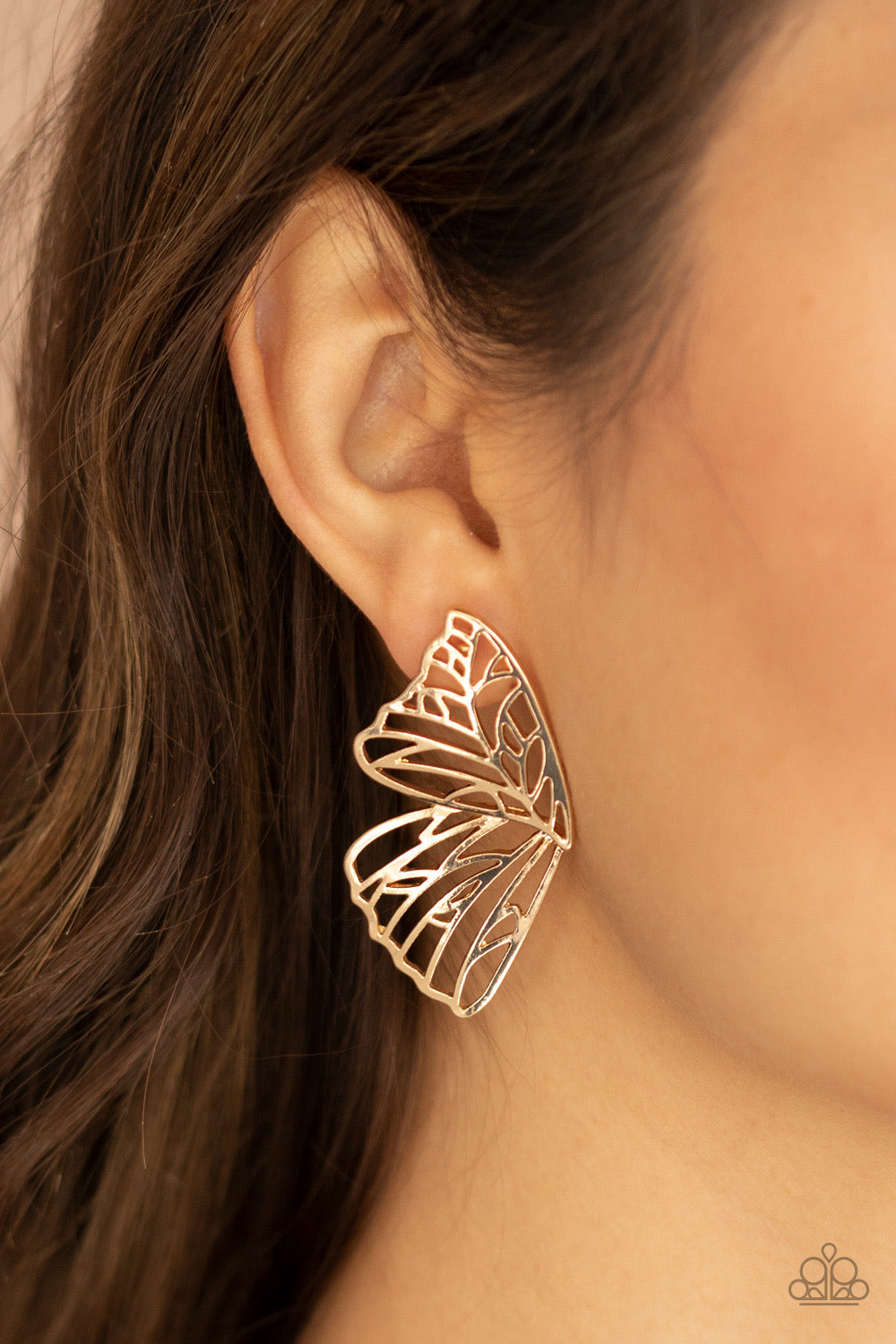 Paparazzi Butterfly Frills - Gold  Post Earring P5PO-GDXX-108XX