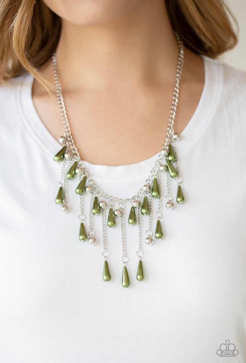 Paparazzi Fleur de Fringe- Green Necklace