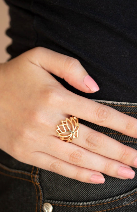 Paparazzi Lotus Lover - Gold - Lotus Flower - Dainty Band Ring